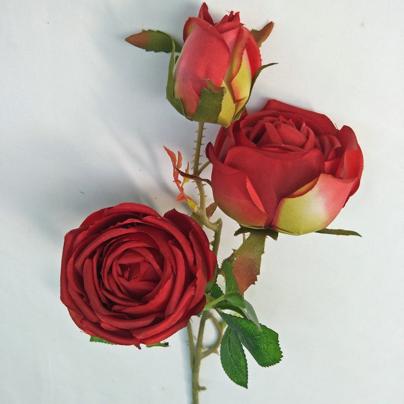 The three-heads rose bouquet is a climbing rose made of silk cloth and available in 8 colors. Artificial roses are used for holiday parties and home decoration. Best match bouquets: delphinium, ball flower, milkweed, clematis, thistle, rose berry, terracotta rose, poet carnation, blueberry. Leafhometrade specializes in providing wholesale custom fake plants.