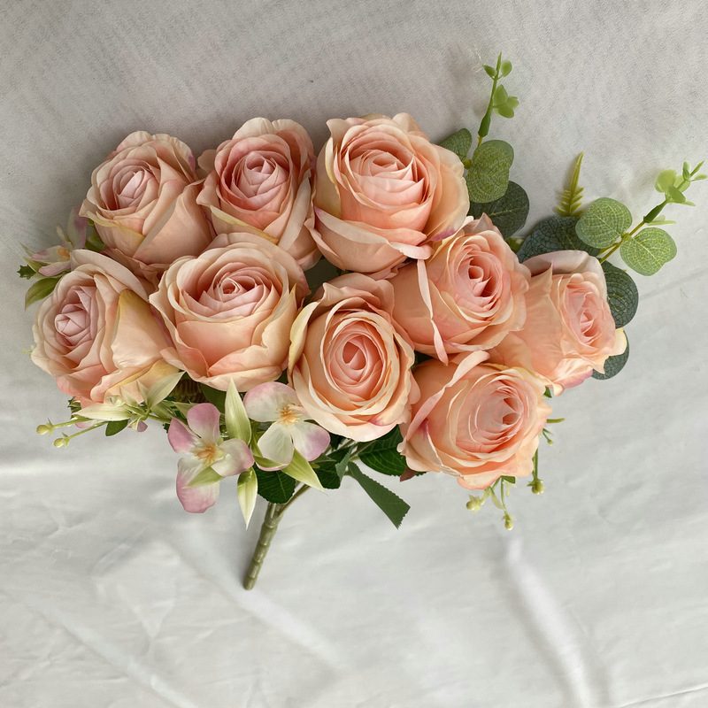 The decoration flowers are Floribunda Roses, made of Coated cloth, and available in 10 colors. Artificial rose flowers are used for wedding decoration and party decoration. Leafhometrade specializes in providing wholesale custom artificial flowers.