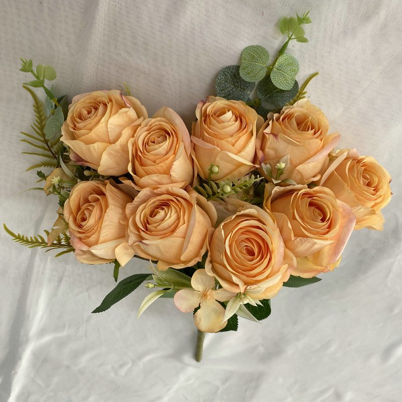 The decoration flowers are Floribunda Roses, made of Coated cloth, and available in 10 colors. Artificial rose flowers are used for wedding decoration and party decoration. Leafhometrade specializes in providing wholesale custom artificial flowers.