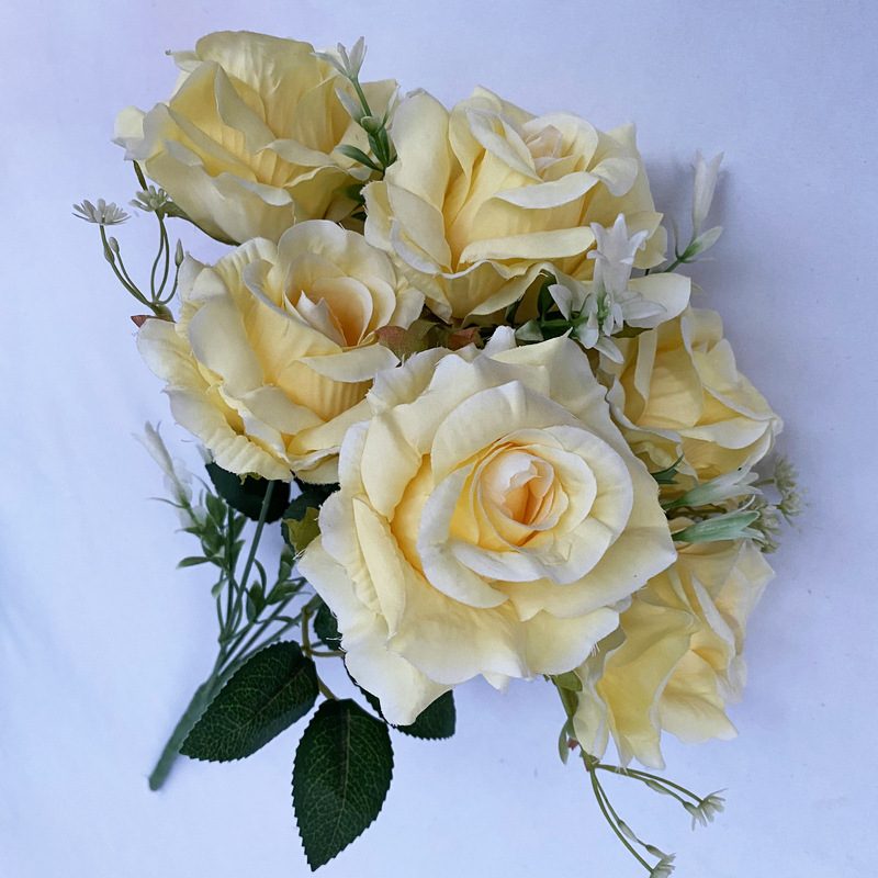 The artificial flowers are Floribunda Roses made from brushed fabric and are available in 16 colors. Artificial rose flowers are used for home decoration and wedding flower arrangements. Leafhometrade specializes in providing wholesale custom artificial plants.