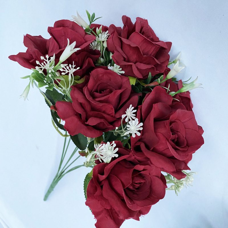 The artificial flowers are Floribunda Roses made from brushed fabric and are available in 16 colors. Artificial rose flowers are used for home decoration and wedding flower arrangements. Leafhometrade specializes in providing wholesale custom artificial plants.