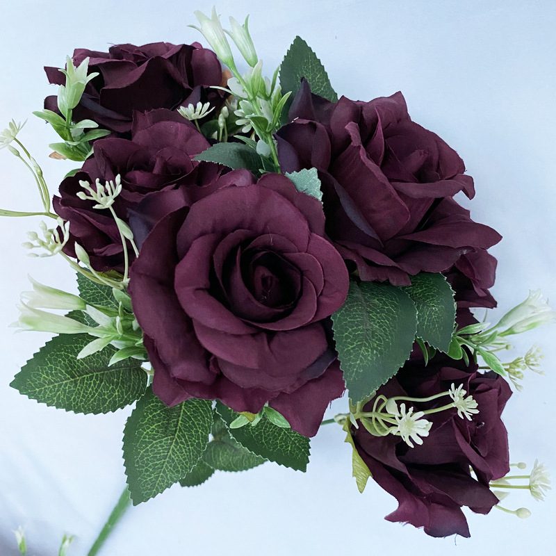 The artificial flowers are Floribunda Roses made from brushed fabric and are available in 16 colors. Artificial rose flowers are used for home decoration and wedding flower arrangements. Leafhometrade specializes in providing wholesale custom artificial plants.