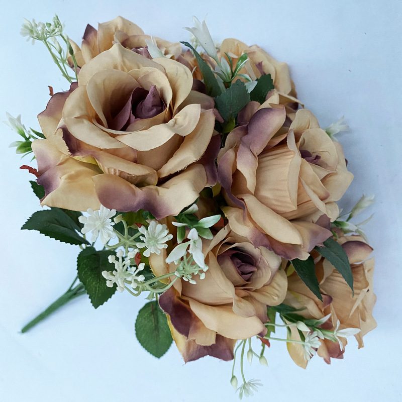 The artificial flowers are Floribunda Roses made from brushed fabric and are available in 16 colors. Artificial rose flowers are used for home decoration and wedding flower arrangements. Leafhometrade specializes in providing wholesale custom artificial plants.