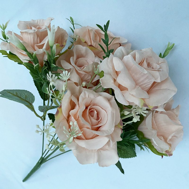 The artificial flowers are Floribunda Roses made from brushed fabric and are available in 16 colors. Artificial rose flowers are used for home decoration and wedding flower arrangements. Leafhometrade specializes in providing wholesale custom artificial plants.