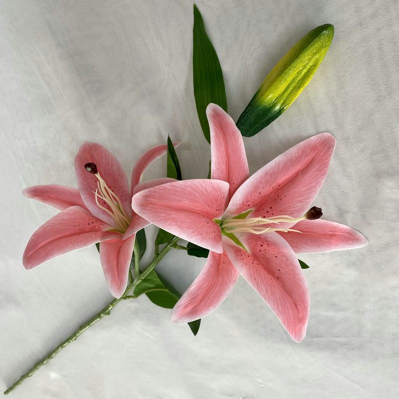 Fake lily flowers are made of 3D printing cloth, available in 6 colors. Lily artificial flowers are used for Car Decor,Exhibition,Home Decor,Hotel Decor,Office Decor. In terms of décor, the Peace Lily can be used as a focal point in a room or as a complement to other decorative elements. Lily flower arrangements can be paired with delphiniums, viburnum, hydrangeas, roses, jasmine, cockscombs, miscanthus, zinnias, cosmos, branches, dahlias, button pompoms, rudbeckias, chrysanthemums, grasses and green leaves.Leafhometrade specializes in providing wholesale custom artificial plants.