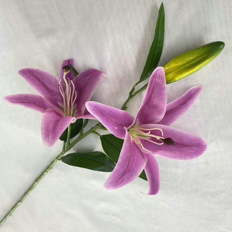 Fake lily flowers are made of 3D printing cloth, available in 6 colors. Lily artificial flowers are used for Car Decor,Exhibition,Home Decor,Hotel Decor,Office Decor. In terms of décor, the Peace Lily can be used as a focal point in a room or as a complement to other decorative elements. Lily flower arrangements can be paired with delphiniums, viburnum, hydrangeas, roses, jasmine, cockscombs, miscanthus, zinnias, cosmos, branches, dahlias, button pompoms, rudbeckias, chrysanthemums, grasses and green leaves.Leafhometrade specializes in providing wholesale custom artificial plants.