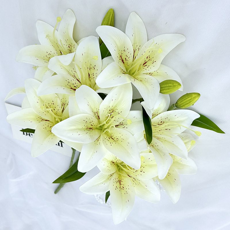 Fake lily flowers are made of 3D printing cloth, available in 10 colors. Lily artificial flowers are used for Car Decor,Exhibition,Home Decor,Hotel Decor,Office Decor. In terms of décor, the Peace Lily can be used as a focal point in a room or as a complement to other decorative elements. Lily flower arrangement can be matched with Delphinium,Viburnum,Hydrangea,Roses,Jasmine,Celosia,Miscanthus,Zinnias,Cosmos,Branches,dahlias,button poms,Ruscus,Chrysanthemums,Grasses and greenery ect. Leafhometrade specializes in providing wholesale custom artificial plants.