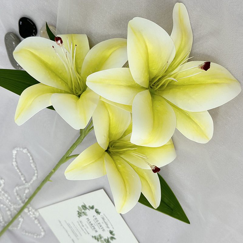 Fake lily flowers are made of 3D printing cloth, available in 10 colors. Lily artificial flowers are used for Car Decor、Exhibition、Home Decor、Hotel Decor、Office Decor. In terms of décor, the Peace Lily can be used as a focal point in a room or as a complement to other decorative elements. . Lily flower arrangement can be matched with Delphinium、Viburnum、Hydrangea、Roses、Jasmine、Celosia、Miscanthus、Zinnias、Cosmos、Branches、dahlias、button poms、Ruscus、Chrysanthemums、Grasses and greenery ect. Leafhometrade specializes in providing wholesale custom artificial plants.