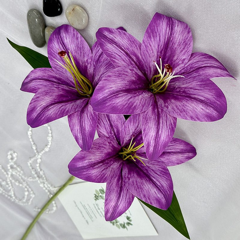 Fake lily flowers are made of 3D printing cloth, available in 10 colors. Lily artificial flowers are used for Car Decor、Exhibition、Home Decor、Hotel Decor、Office Decor. In terms of décor, the Peace Lily can be used as a focal point in a room or as a complement to other decorative elements. . Lily flower arrangement can be matched with Delphinium、Viburnum、Hydrangea、Roses、Jasmine、Celosia、Miscanthus、Zinnias、Cosmos、Branches、dahlias、button poms、Ruscus、Chrysanthemums、Grasses and greenery ect. Leafhometrade specializes in providing wholesale custom artificial plants.