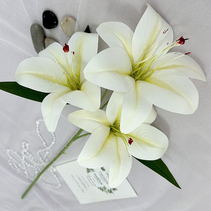 Fake lily flowers are made of 3D printing cloth, available in 10 colors. Lily artificial flowers are used for Car Decor、Exhibition、Home Decor、Hotel Decor、Office Decor. In terms of décor, the Peace Lily can be used as a focal point in a room or as a complement to other decorative elements. . Lily flower arrangement can be matched with Delphinium、Viburnum、Hydrangea、Roses、Jasmine、Celosia、Miscanthus、Zinnias、Cosmos、Branches、dahlias、button poms、Ruscus、Chrysanthemums、Grasses and greenery ect. Leafhometrade specializes in providing wholesale custom artificial plants.