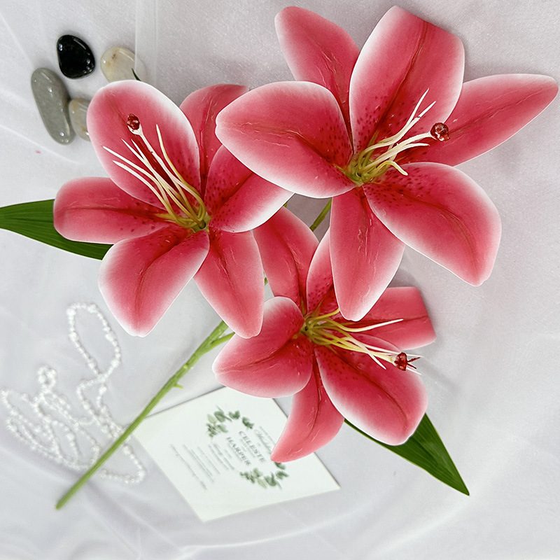 Fake lily flowers are made of 3D printing cloth, available in 10 colors. Lily artificial flowers are used for Car Decor、Exhibition、Home Decor、Hotel Decor、Office Decor. In terms of décor, the Peace Lily can be used as a focal point in a room or as a complement to other decorative elements. . Lily flower arrangement can be matched with Delphinium、Viburnum、Hydrangea、Roses、Jasmine、Celosia、Miscanthus、Zinnias、Cosmos、Branches、dahlias、button poms、Ruscus、Chrysanthemums、Grasses and greenery ect. Leafhometrade specializes in providing wholesale custom artificial plants.