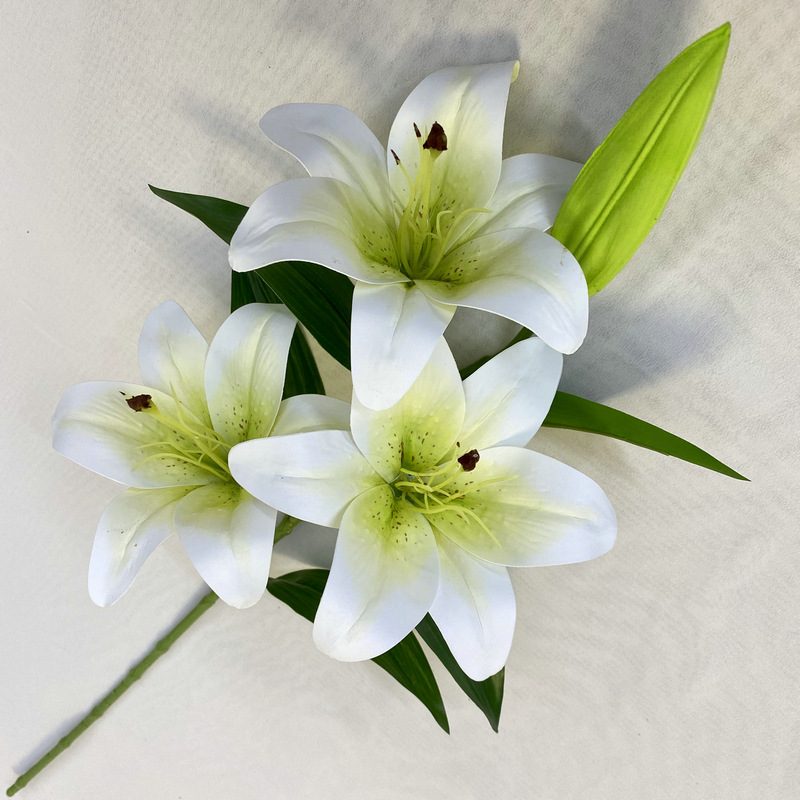 Fake lily flowers are made of 3D printing cloth, available in 7 colors. Lily artificial flowers are used for Car Decor、Exhibition、Home Decor、Hotel Decor、Office Decor. In terms of décor, the Peace Lily can be used as a focal point in a room or as a complement to other decorative elements. . Lily flower arrangement can be matched with Delphinium、Viburnum、Hydrangea、Roses、Jasmine、Celosia、Miscanthus、Zinnias、Cosmos、Branches、dahlias、button poms、Ruscus、Chrysanthemums、Grasses and greenery ect. Leafhometrade specializes in providing wholesale custom artificial plants.