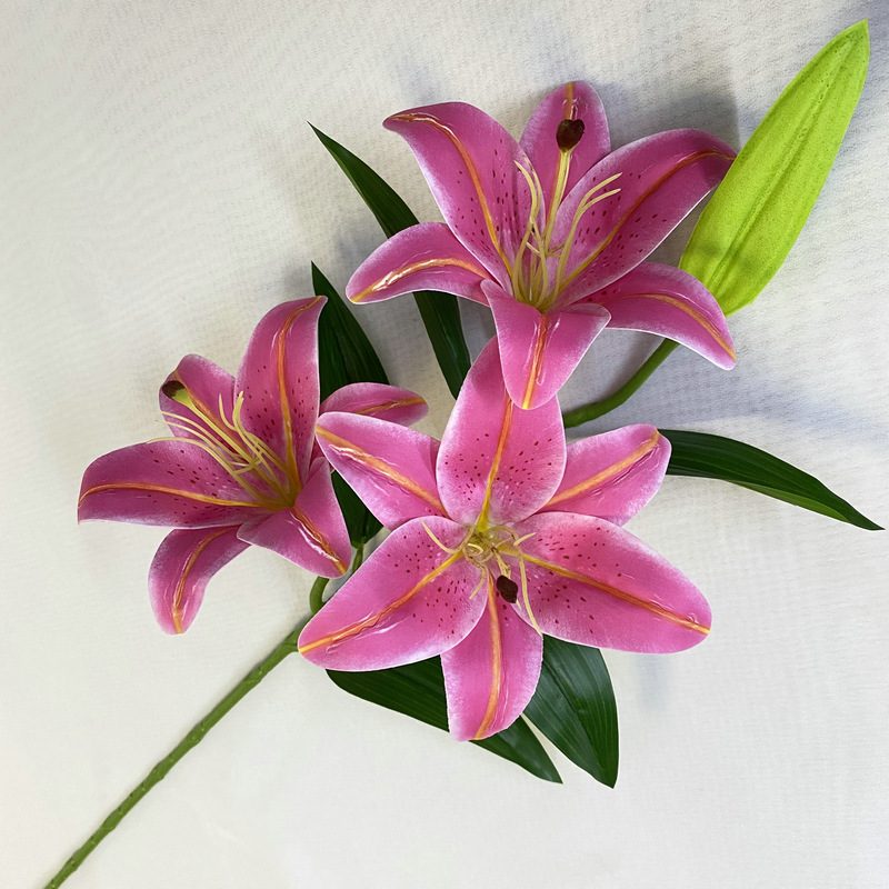 Fake lily flowers are made of 3D printing cloth, available in 7 colors. Lily artificial flowers are used for Car Decor、Exhibition、Home Decor、Hotel Decor、Office Decor. In terms of décor, the Peace Lily can be used as a focal point in a room or as a complement to other decorative elements. . Lily flower arrangement can be matched with Delphinium、Viburnum、Hydrangea、Roses、Jasmine、Celosia、Miscanthus、Zinnias、Cosmos、Branches、dahlias、button poms、Ruscus、Chrysanthemums、Grasses and greenery ect. Leafhometrade specializes in providing wholesale custom artificial plants.