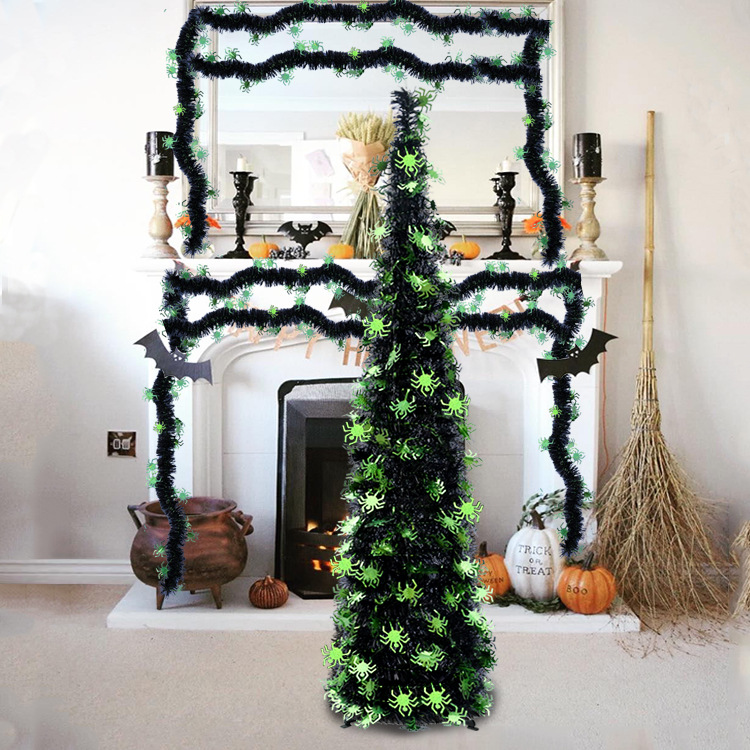 The theme colors of halloween tree are black, purple, white, orange, and green. The halloween tree decorations include skeleton, Witch Legs, ghosts, pumpkins, LED lights, witch hats, eyeballs, roses, ribbons, streamers, spiders, spider webs, dead trees, decorative balls, bows, witch, silhouettes, candles, brooms, bones, snakes, pentagrams, Halloween tree garlands, crow, bat, black cat, maple leaf, jack-o'-lanterns, monster, mummy, gargoyles, demons, candy, etc. The Halloween Tree is a 1993 animated fantasy-drama television film produced by Hanna-Barbera and based on Ray Bradbury's 1974 fantasy novel of the same name. People can learn the origins of the Day of the Dead festival that they celebrate, and the role that the fear of death, ghosts, and the haunts has played in shaping civilization. The Halloween Tree itself, with its many branches laden with jack-o'-lanterns, serves as a metaphor for the historical confluence of these traditions. Leafhometrade specializes in providing wholesale customized halloween decorations.