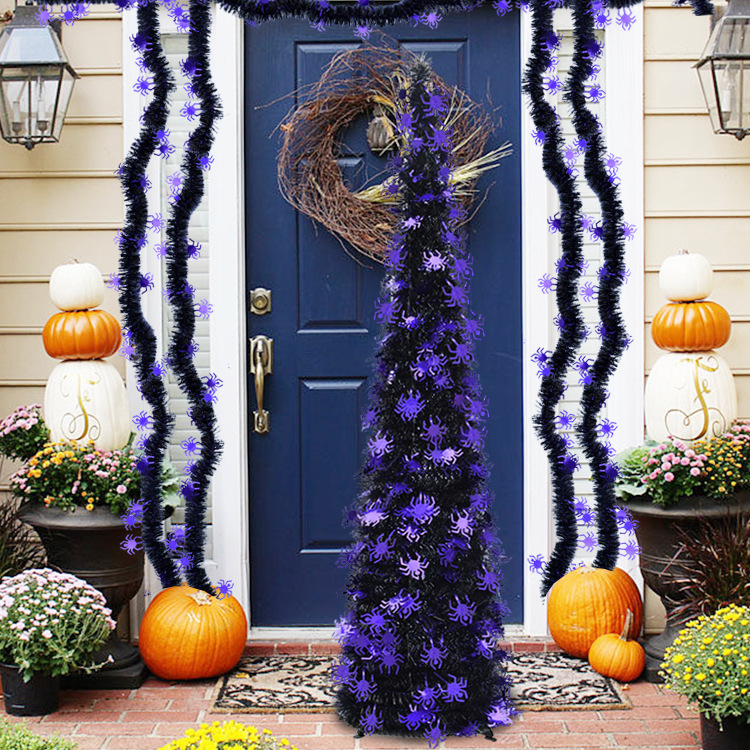 The theme colors of halloween tree are black, purple, white, orange, and green. The halloween tree decorations include skeleton, Witch Legs, ghosts, pumpkins, LED lights, witch hats, eyeballs, roses, ribbons, streamers, spiders, spider webs, dead trees, decorative balls, bows, witch, silhouettes, candles, brooms, bones, snakes, pentagrams, Halloween tree garlands, crow, bat, black cat, maple leaf, jack-o'-lanterns, monster, mummy, gargoyles, demons, candy, etc. The Halloween Tree is a 1993 animated fantasy-drama television film produced by Hanna-Barbera and based on Ray Bradbury's 1974 fantasy novel of the same name. People can learn the origins of the Day of the Dead festival that they celebrate, and the role that the fear of death, ghosts, and the haunts has played in shaping civilization. The Halloween Tree itself, with its many branches laden with jack-o'-lanterns, serves as a metaphor for the historical confluence of these traditions. Leafhometrade specializes in providing wholesale customized halloween decorations.