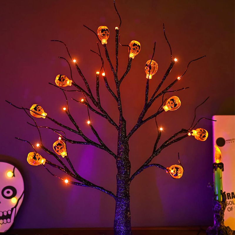 The theme colors of halloween tree are black, purple, white, orange, and green. The halloween tree decorations include skeleton, Witch Legs, ghosts, pumpkins, LED lights, witch hats, eyeballs, roses, ribbons, streamers, spiders, spider webs, dead trees, decorative balls, bows, witch, silhouettes, candles, brooms, bones, snakes, pentagrams, Halloween tree garlands, crow, bat, black cat, maple leaf, jack-o'-lanterns, monster, mummy, gargoyles, demons, candy, etc. The Halloween Tree is a 1993 animated fantasy-drama television film produced by Hanna-Barbera and based on Ray Bradbury's 1972 fantasy novel of the same name. People can learn the origins of the Day of the Dead festival that they celebrate, and the role that the fear of death, ghosts, and the haunts has played in shaping civilization. The Halloween Tree itself, with its many branches laden with jack-o'-lanterns, serves as a metaphor for the historical confluence of these traditions. Leafhometrade specializes in providing wholesale customized halloween decorations.