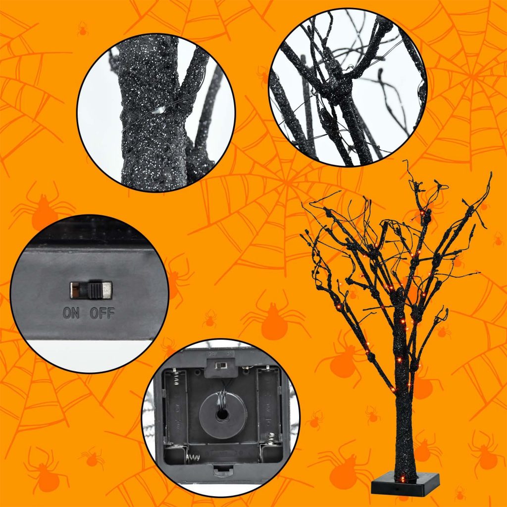 The theme colors of halloween tree are black, purple, white, orange, and green. The halloween tree decorations include skeleton, Witch Legs, ghosts, pumpkins, LED lights, witch hats, eyeballs, roses, ribbons, streamers, spiders, spider webs, dead trees, decorative balls, bows, witch, silhouettes, candles, brooms, bones, snakes, pentagrams, Halloween tree garlands, crow, bat, black cat, maple leaf, jack-o'-lanterns, monster, mummy, gargoyles, demons, candy, etc. The Halloween Tree is a 1993 animated fantasy-drama television film produced by Hanna-Barbera and based on Ray Bradbury's 1972 fantasy novel of the same name. People can learn the origins of the Day of the Dead festival that they celebrate, and the role that the fear of death, ghosts, and the haunts has played in shaping civilization. The Halloween Tree itself, with its many branches laden with jack-o'-lanterns, serves as a metaphor for the historical confluence of these traditions. Leafhometrade specializes in providing wholesale customized halloween decorations.