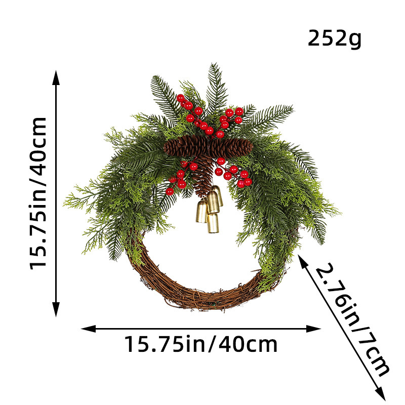 The Christmas wreath is composed of cypress leaves, red berries, pine cones, Christmas bells, and dead vine wreath. This wreath is also called bell wreath, pine cone wreath, dead vine wreath, and red berry wreath. Christmas is December 31th. This day is very important to Christians, celebrating the birth of Jesus Christ, the Son of God. Christmas is also a holiday for many non-Christian cultures around the world. Many people are busy preparing for Christmas celebrations, decorating their homes inside and outside. Essential Christmas Items：Wreaths, Stockings, Christmas tree, Christmas Lights, Candles, Ornaments, Garland, Mistletoe, Nativity Scene, Poinsettia, Tinsel, Angels, Bells, Christmas Village, Lawn Decoration, Reindeer, Tree, Tree Topper, Candy Canes, Christmas cards display, Cosy blankets and throws, Gift wrapping, Glowing lanterns, Christmas Villages, Pillows, Doormats, Christmas Tableware, Santa Claus, carriage toys, Tabletop Trees, Sleighs, Inflatable Snowman, stars, snow globes and angels etc. Leafhometrade specializes in providing wholesale custom Christmas decorations.