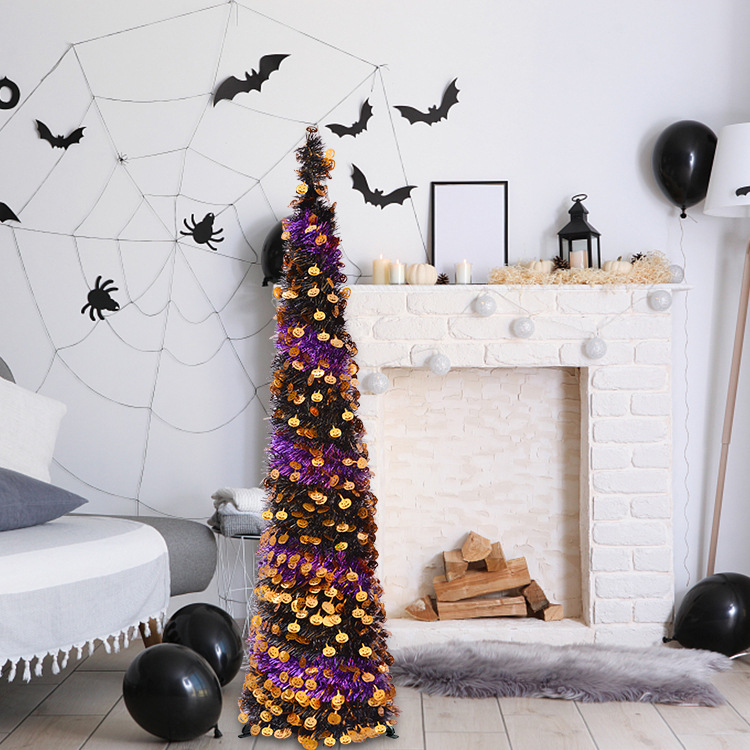 The theme colors of halloween tree are black, purple, white, orange, and green. The halloween tree decorations include skeleton, Witch Legs, ghosts, pumpkins, LED lights, witch hats, eyeballs, roses, ribbons, streamers, spiders, spider webs, dead trees, decorative balls, bows, witch, silhouettes, candles, brooms, bones, snakes, pentagrams, Halloween tree garlands, crow, bat, black cat, maple leaf, jack-o'-lanterns, monster, mummy, gargoyles, demons, candy, etc. The Halloween Tree is a 1993 animated fantasy-drama television film produced by Hanna-Barbera and based on Ray Bradbury's 1973 fantasy novel of the same name. People can learn the origins of the Day of the Dead festival that they celebrate, and the role that the fear of death, ghosts, and the haunts has played in shaping civilization. The Halloween Tree itself, with its many branches laden with jack-o'-lanterns, serves as a metaphor for the historical confluence of these traditions. Leafhometrade specializes in providing wholesale customized halloween decorations.