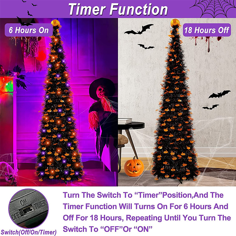 The theme colors of halloween tree are black, purple, white, orange, and green. The halloween tree decorations include skeleton, Witch Legs, ghosts, pumpkins, LED lights, witch hats, eyeballs, roses, ribbons, streamers, spiders, spider webs, dead trees, decorative balls, bows, witch, silhouettes, candles, brooms, bones, snakes, pentagrams, Halloween tree garlands, crow, bat, black cat, maple leaf, jack-o'-lanterns, monster, mummy, gargoyles, demons, candy, etc. The Halloween Tree is a 1993 animated fantasy-drama television film produced by Hanna-Barbera and based on Ray Bradbury's 1973 fantasy novel of the same name. People can learn the origins of the Day of the Dead festival that they celebrate, and the role that the fear of death, ghosts, and the haunts has played in shaping civilization. The Halloween Tree itself, with its many branches laden with jack-o'-lanterns, serves as a metaphor for the historical confluence of these traditions. Leafhometrade specializes in providing wholesale customized halloween decorations.