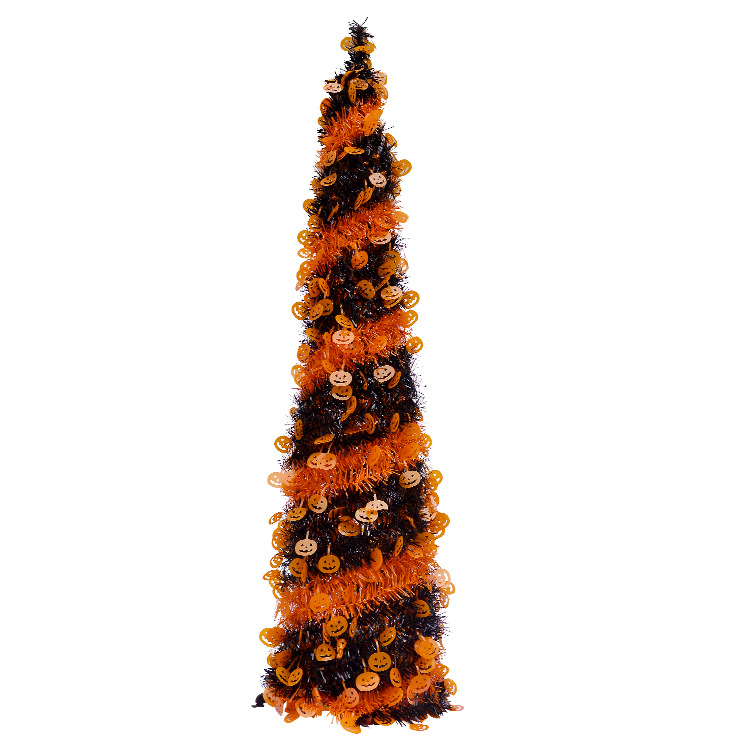 The theme colors of halloween tree are black, purple, white, orange, and green. The halloween tree decorations include skeleton, Witch Legs, ghosts, pumpkins, LED lights, witch hats, eyeballs, roses, ribbons, streamers, spiders, spider webs, dead trees, decorative balls, bows, witch, silhouettes, candles, brooms, bones, snakes, pentagrams, Halloween tree garlands, crow, bat, black cat, maple leaf, jack-o'-lanterns, monster, mummy, gargoyles, demons, candy, etc. The Halloween Tree is a 1993 animated fantasy-drama television film produced by Hanna-Barbera and based on Ray Bradbury's 1973 fantasy novel of the same name. People can learn the origins of the Day of the Dead festival that they celebrate, and the role that the fear of death, ghosts, and the haunts has played in shaping civilization. The Halloween Tree itself, with its many branches laden with jack-o'-lanterns, serves as a metaphor for the historical confluence of these traditions. Leafhometrade specializes in providing wholesale customized halloween decorations.