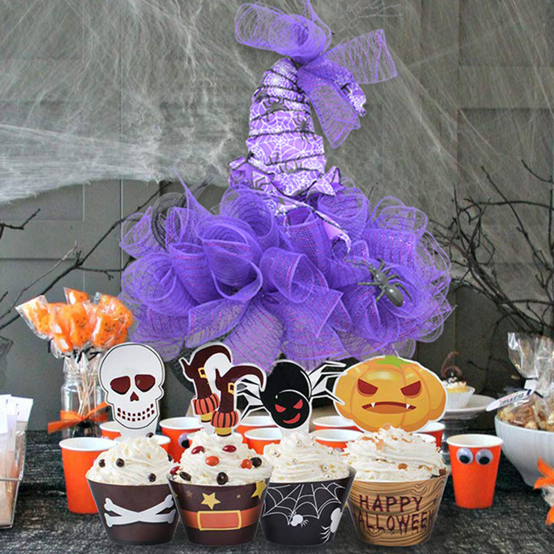 Halloween Wreath are made of PVC, Streamer, clothes. Wreaths are used typically as household ornaments, most commonly as an Advent and Christmas decoration. The decorative elements of Halloween wreaths are as follows: skeleton, Witch Legs, ghosts, pumpkins, LED lights, witch hats, eyeballs, roses, ribbons, streamers,  spiders, spider webs, dead trees, decorative balls, bows, witch, silhouettes, candles, brooms, bones, snakes, pentagrams, Halloween tree garlands, crow, bat, black cat, maple leaf, jack-o'-lanterns, monster, mummy, gargoyles, demons, candy, etc. Leafhometrade specializes in providing wholesale customized halloween decorations.