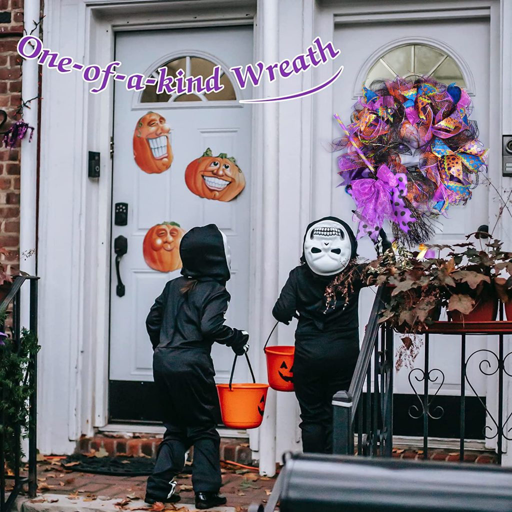 Halloween Wreath are made of PVC, plastic balls, foam flowers. Wreaths are used typically as household ornaments, most commonly as an Advent and Christmas decoration. The decorative elements of Halloween wreaths are as follows: skeleton, Witch Legs, ghosts, pumpkins, LED lights, witch hats, eyeballs, roses, ribbons, streamers,  spiders, spider webs, dead trees, decorative balls, bows, witch, silhouettes, candles, brooms, bones, snakes, pentagrams, Halloween tree garlands, crow, bat, black cat, maple leaf, jack-o'-lanterns, monster, mummy, gargoyles, demons, candy, etc. Leafhometrade specializes in providing wholesale customized halloween decorations.