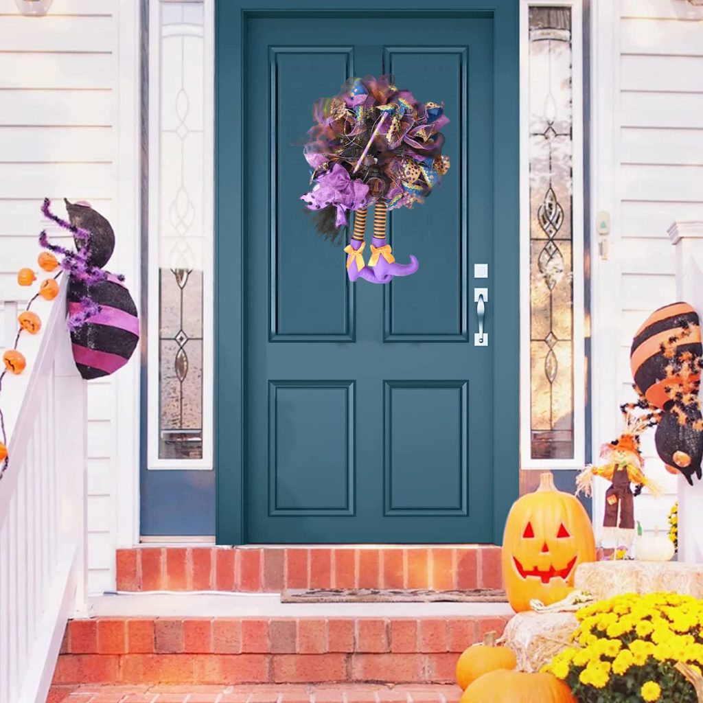 Halloween Wreath are made of PVC, plastic balls, foam flowers. Wreaths are used typically as household ornaments, most commonly as an Advent and Christmas decoration. The decorative elements of Halloween wreaths are as follows: skeleton, Witch Legs, ghosts, pumpkins, LED lights, witch hats, eyeballs, roses, ribbons, streamers,  spiders, spider webs, dead trees, decorative balls, bows, witch, silhouettes, candles, brooms, bones, snakes, pentagrams, Halloween tree garlands, crow, bat, black cat, maple leaf, jack-o'-lanterns, monster, mummy, gargoyles, demons, candy, etc. Leafhometrade specializes in providing wholesale customized halloween decorations.