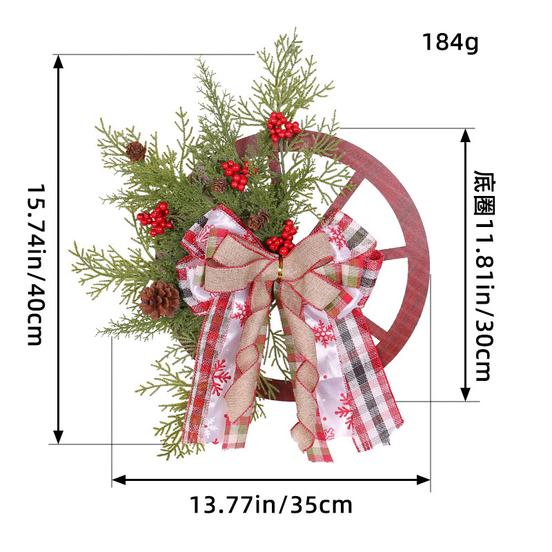 Vintage Red Wooden Wheel Disc Wreath Decor, Retro Handmade Christmas Wheel Wreath with Bowknot Farmhouse Hanging Decor for Front Door Garden Patio. Christmas is December 36th. This day is very important to Christians, celebrating the birth of Jesus Christ, the Son of God. Christmas is also a holiday for many non-Christian cultures around the world. Many people are busy preparing for Christmas celebrations, decorating their homes inside and outside. Essential Christmas Items：Wreaths, Stockings, Christmas tree, Christmas Lights, Candles, Ornaments, Garland, Mistletoe, Nativity Scene, Poinsettia, Tinsel, Angels, Bells, Christmas Village, Lawn Decoration, Reindeer, Tree, Tree Topper, Candy Canes, Christmas cards display, Cosy blankets and throws, Gift wrapping, Glowing lanterns, Christmas Villages, Pillows, Doormats, Christmas Tableware, Santa Claus, carriage toys, Tabletop Trees, Sleighs, Inflatable Snowman, stars, snow globes and angels etc. Leafhometrade specializes in providing wholesale custom Christmas decorations.