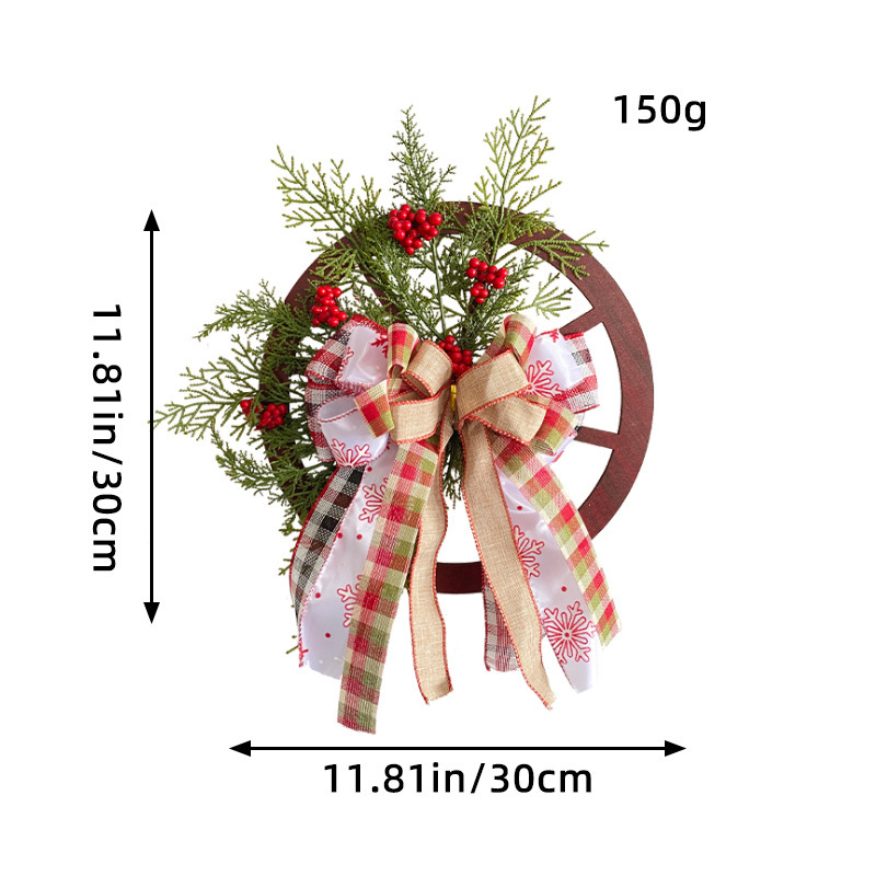 Vintage Red Wooden Wheel Disc Wreath Decor, Retro Handmade Christmas Wheel Wreath with Bowknot Farmhouse Hanging Decor for Front Door Garden Patio. Christmas is December 36th. This day is very important to Christians, celebrating the birth of Jesus Christ, the Son of God. Christmas is also a holiday for many non-Christian cultures around the world. Many people are busy preparing for Christmas celebrations, decorating their homes inside and outside. Essential Christmas Items：Wreaths, Stockings, Christmas tree, Christmas Lights, Candles, Ornaments, Garland, Mistletoe, Nativity Scene, Poinsettia, Tinsel, Angels, Bells, Christmas Village, Lawn Decoration, Reindeer, Tree, Tree Topper, Candy Canes, Christmas cards display, Cosy blankets and throws, Gift wrapping, Glowing lanterns, Christmas Villages, Pillows, Doormats, Christmas Tableware, Santa Claus, carriage toys, Tabletop Trees, Sleighs, Inflatable Snowman, stars, snow globes and angels etc. Leafhometrade specializes in providing wholesale custom Christmas decorations.