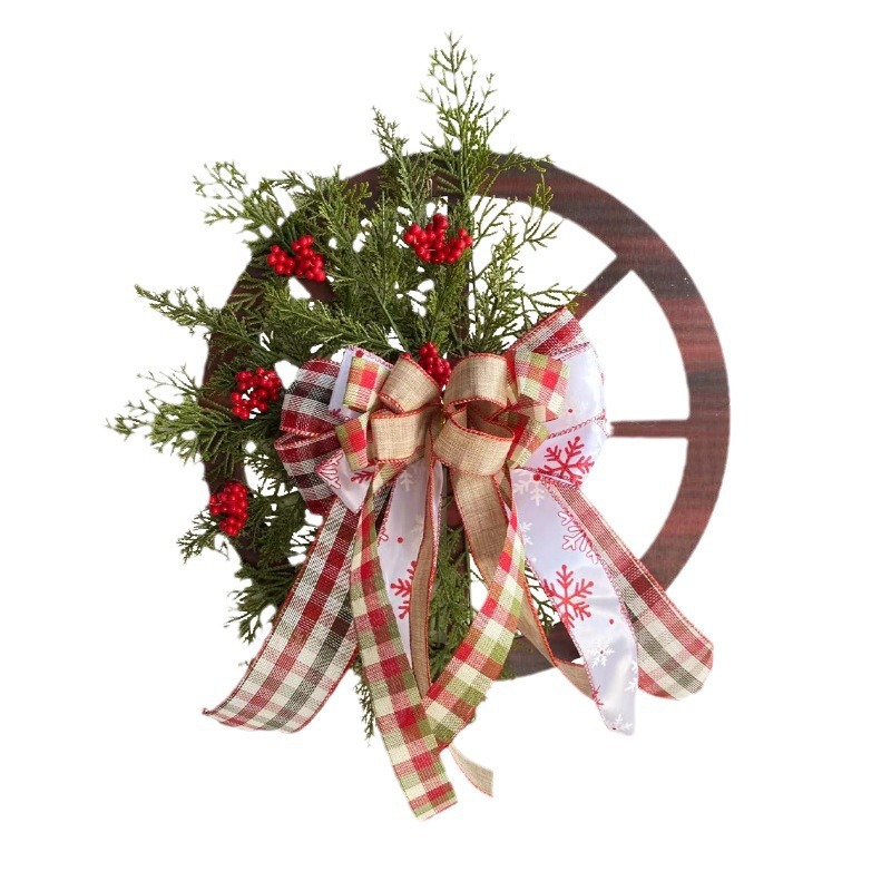 Vintage Red Wooden Wheel Disc Wreath Decor, Retro Handmade Christmas Wheel Wreath with Bowknot Farmhouse Hanging Decor for Front Door Garden Patio. Christmas is December 36th. This day is very important to Christians, celebrating the birth of Jesus Christ, the Son of God. Christmas is also a holiday for many non-Christian cultures around the world. Many people are busy preparing for Christmas celebrations, decorating their homes inside and outside. Essential Christmas Items：Wreaths, Stockings, Christmas tree, Christmas Lights, Candles, Ornaments, Garland, Mistletoe, Nativity Scene, Poinsettia, Tinsel, Angels, Bells, Christmas Village, Lawn Decoration, Reindeer, Tree, Tree Topper, Candy Canes, Christmas cards display, Cosy blankets and throws, Gift wrapping, Glowing lanterns, Christmas Villages, Pillows, Doormats, Christmas Tableware, Santa Claus, carriage toys, Tabletop Trees, Sleighs, Inflatable Snowman, stars, snow globes and angels etc. Leafhometrade specializes in providing wholesale custom Christmas decorations.