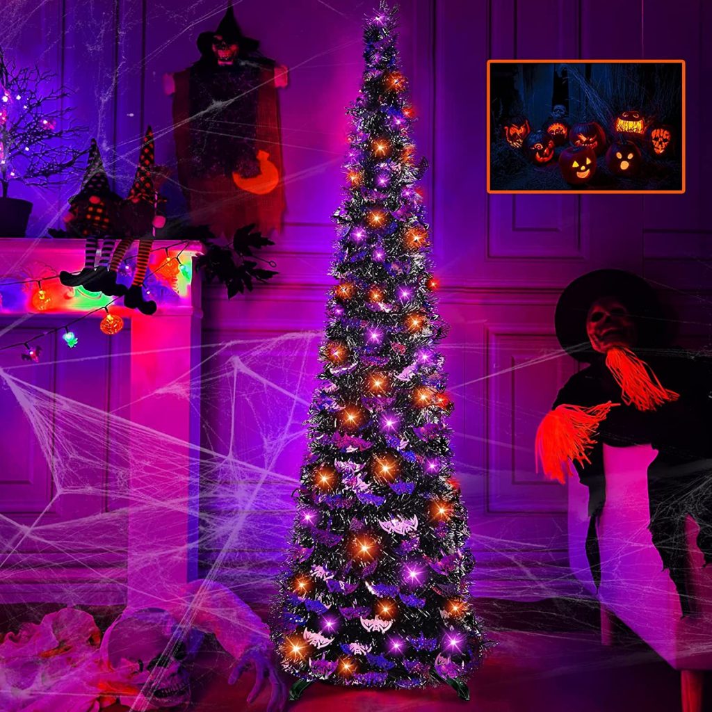 The theme colors of halloween tree are black, purple, white, orange, and green. The halloween tree decorations include skeleton, Witch Legs, ghosts, pumpkins, LED lights, witch hats, eyeballs, roses, ribbons, streamers, spiders, spider webs, dead trees, decorative balls, bows, witch, silhouettes, candles, brooms, bones, snakes, pentagrams, Halloween tree garlands, crow, bat, black cat, maple leaf, jack-o'-lanterns, monster, mummy, gargoyles, demons, candy, etc. The Halloween Tree is a 1993 animated fantasy-drama television film produced by Hanna-Barbera and based on Ray Bradbury's 1976 fantasy novel of the same name. People can learn the origins of the Day of the Dead festival that they celebrate, and the role that the fear of death, ghosts, and the haunts has played in shaping civilization. The Halloween Tree itself, with its many branches laden with jack-o'-lanterns, serves as a metaphor for the historical confluence of these traditions. Leafhometrade specializes in providing wholesale customized halloween decorations.