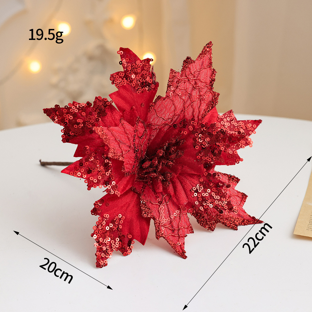 The artificial Christmas flowers are made of sequined fabrics, velvet flowers and rattan. Leafhometrade specializes in providing customized wholesale Christmas flower services. For more details.