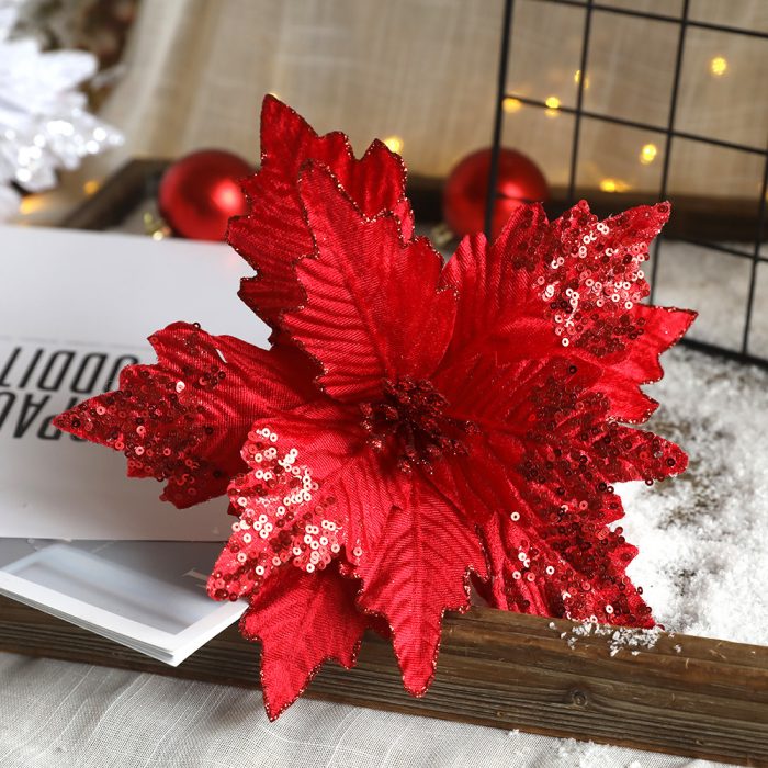 The artificial Christmas flowers are made of sequined fabrics, velvet flowers and rattan. Leafhometrade specializes in providing customized wholesale Christmas flower services. For more details.