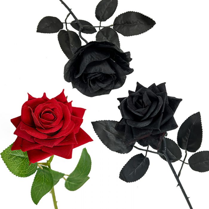 The black rose bouquet is made up of black roses, black rose leaves and black wire.