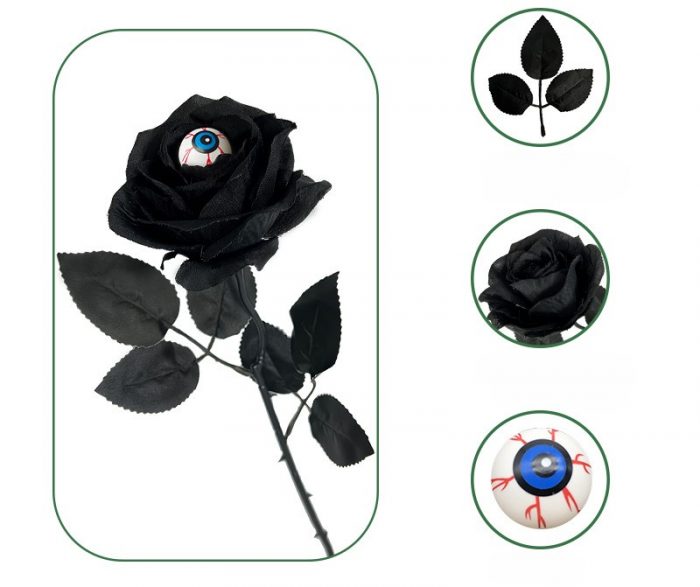 The black rose bouquet is made up of black roses, black rose leaves and black wire.