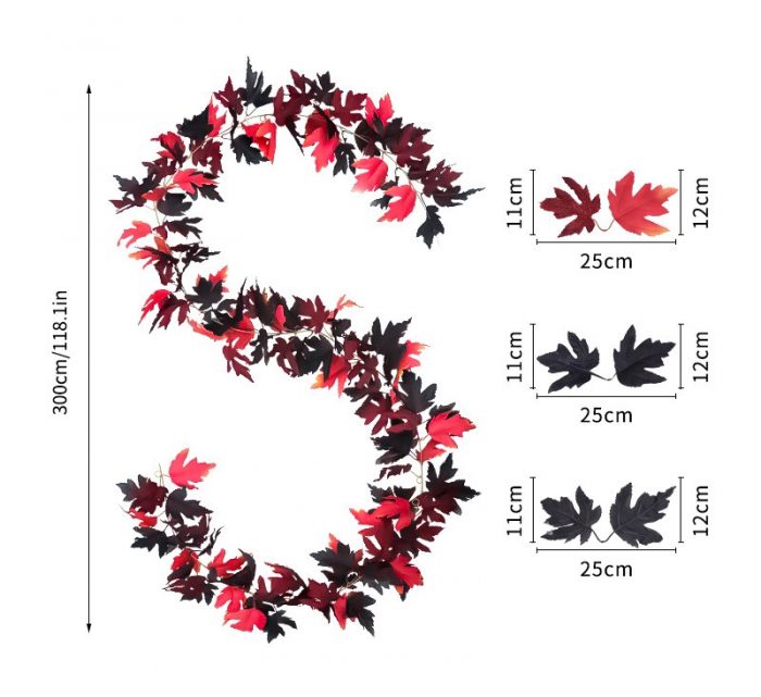 The artificial pumpkin garland is composed of black and red maple leaves, felt pumpkins, and black and red berries. Each maple leaf has full meridians, is smooth and wear-resistant, and feels delicate to the touch.