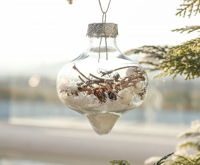 Christmas balls are assembled from round transparent balls and molding lines. The Christmas ball design is very creative.