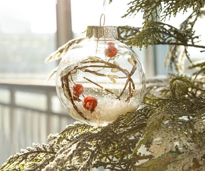 Christmas balls are assembled from round transparent balls and molding lines. The Christmas ball design is very creative.