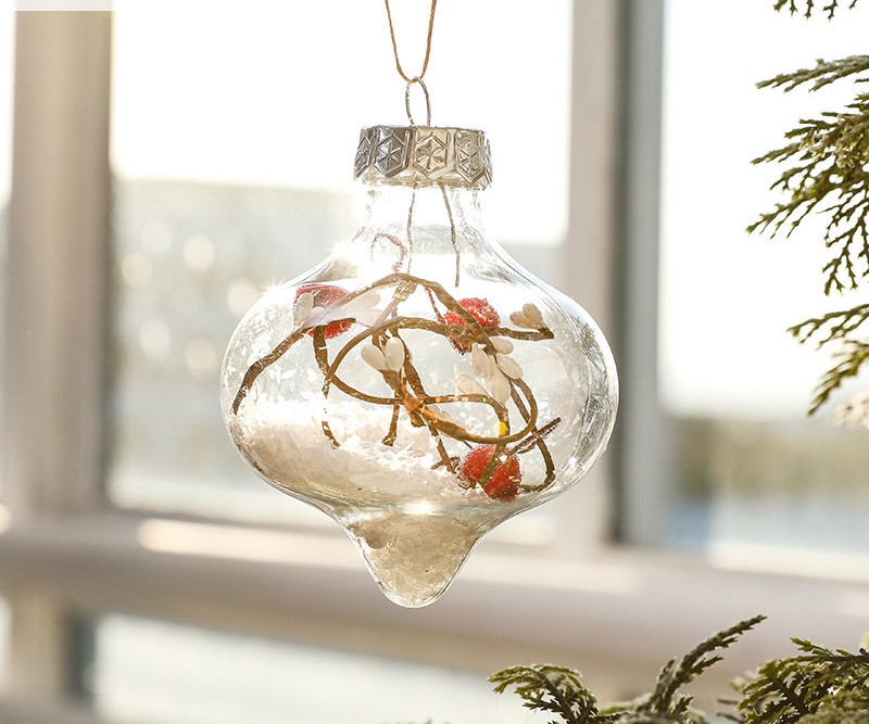 Christmas balls are assembled from round transparent balls and molding lines. The Christmas ball design is very creative.