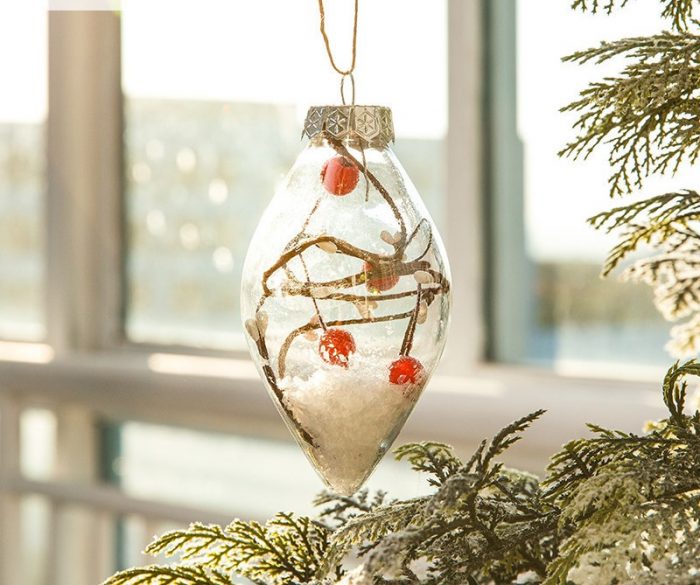 Christmas balls are assembled from round transparent balls and molding lines. The Christmas ball design is very creative.