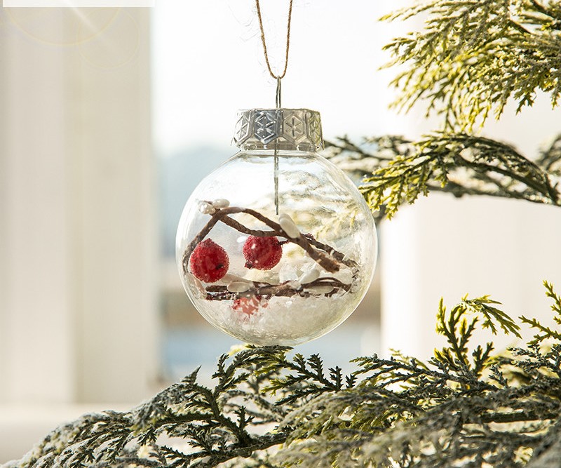 Christmas balls are assembled from round transparent balls and molding lines. The Christmas ball design is very creative.